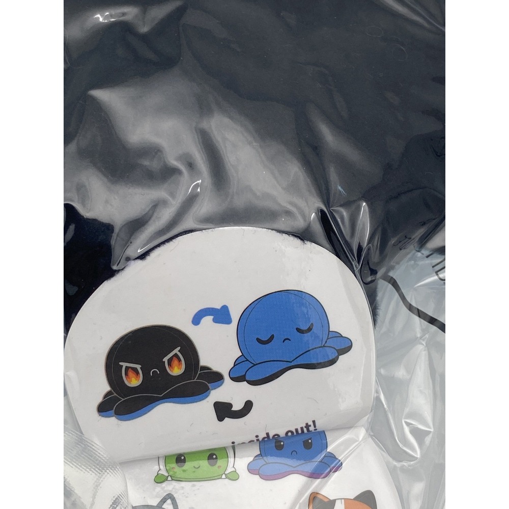 TeeTurtle The Reversible Big Octopus‎ Plush, Show Your Mood, NWT Black Aqua